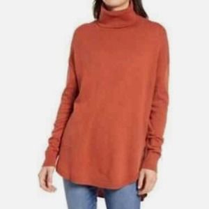Chelsea28 Cashmere Blend Long Sleeve Soft Cowl Neck Tunic Orange‎ Sweater Size S